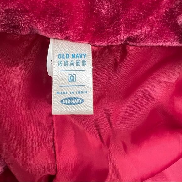 Vintage Old Navy Velvet Short Sleeve Jacket Blouse Cherry Rose Pink Medium - Picture 8 of 9